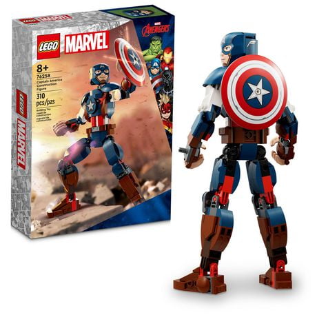 LEGO Marvel Captain America Construction Figure 76258 Buildable Marvel Action Figure, Posable Marvel Collectible with Attachable Shield for Play and Display, Avengers Toy for Boys and Girls Ages 8-12, Includes 310 Pieces, Ages 8+