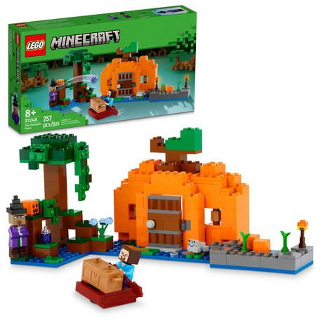 LEGO Minecraft The Pumpkin Farm 21248 Building Toy, Hands-on Action in the Swamp Biome Featuring Steve, a Witch, Frog, Boat, Treasure Chest and Pumpkin Patch, Minecraft Toy for Boys and Girls Aged 8+, Includes 257 Pieces, Ages 8+
