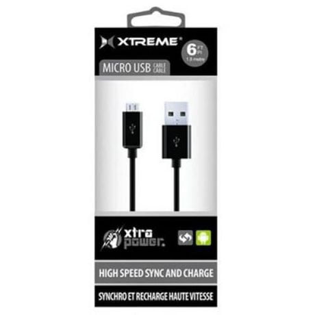 XTREME Charge/Sync Micro USB to USB A Cable 6ft, Noir