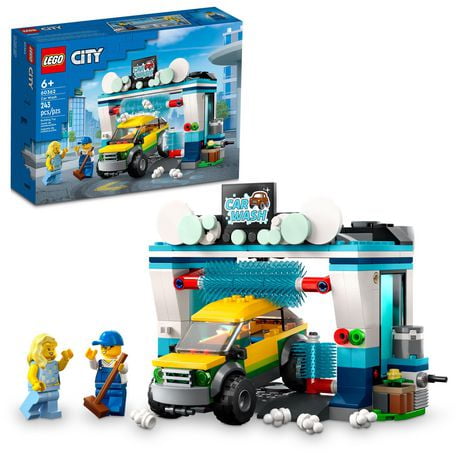LEGO City Car Wash 60362 Building Toy Set, Fun Gift Idea for Kids ages 6+, Features Spinnable Washer Brushes and Includes an Automobile and 2 Minifigures, Includes 243 Pieces, Ages 6+