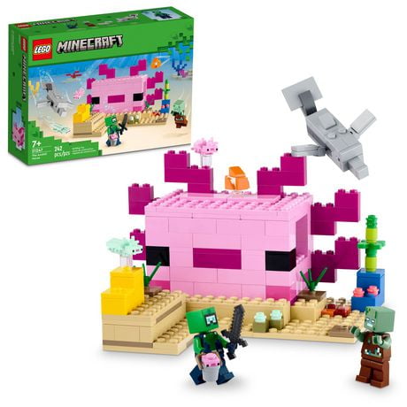 LEGO Minecraft The Axolotl House 21247 Building Toy Set, Creative Adventures at a Colorful Underwater Base, Includes a Diver Explorer, Dolphin, Drowned and More, Minecraft Toy for 7 Year Old Kids, Includes 242 Pieces, Ages 7+