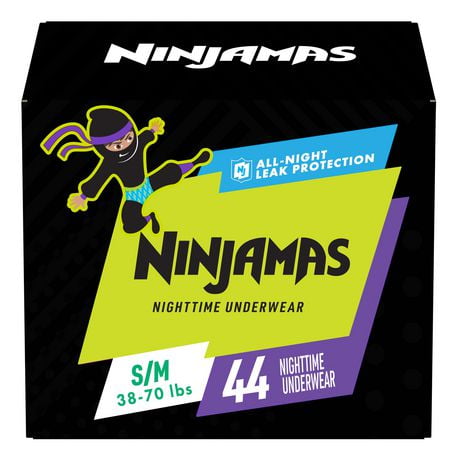Ninjamas Nighttime Bedwetting Underwear Boy, Sizes S/M - L/XL, 34-44 Count