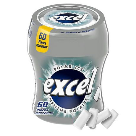 EXCEL, Polar Ice Flavoured Sugar Free Chewing Gum, 60 Pieces, 1 Bottle, 1 Bottle, 60 Pellets