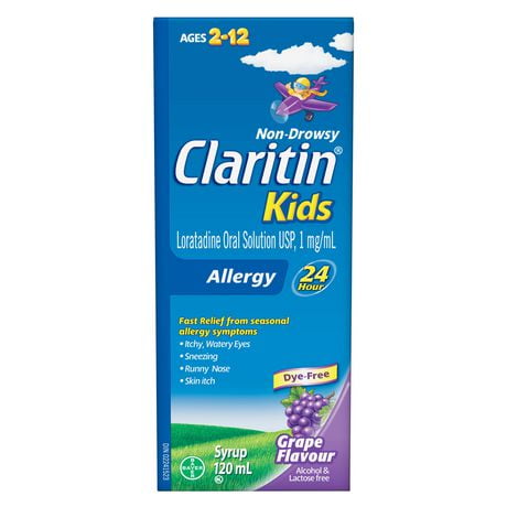 Claritin Kids Syrup Allergy Medication - Médecine contre les allergies pour enfants sans somnolence 24 heures sur 24, antihistaminiques pour les enfants 120 ml