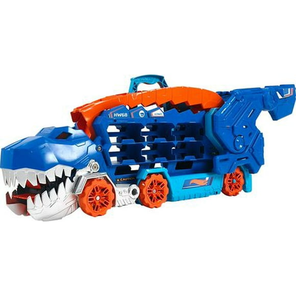 Hot Wheels City Ultimate Hauler, Transforms into a T-Rex with Race Track, Stores 20+ Cars