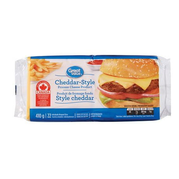 Great Value Cheddar-Style Process Cheese Product, 410 g, 22 slices