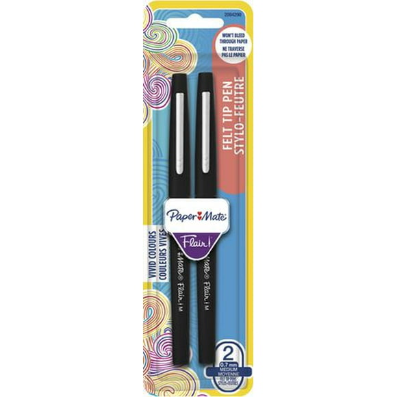 Paper Mate Flair Felt Tip Pens, Medium Point (0.7 mm), Black, 2 Count, Felt tip markers