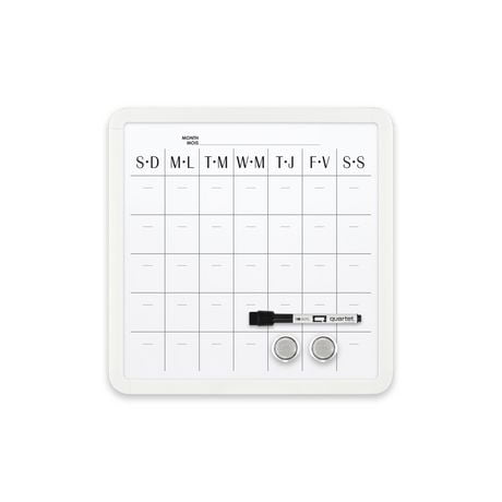 Quartet Tableau calendrier effaçable à sec 12 po x 12 po avec cadre en plastique Tableau Calendrier Effaçable à Sec