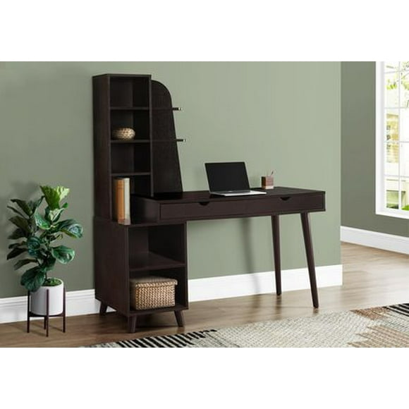 Monarch Specialties Computer Desk, Home Office, Laptop, Storage Drawers, 55"l, Work, Laminate, Solid Wood Legs, Brown, Transitional