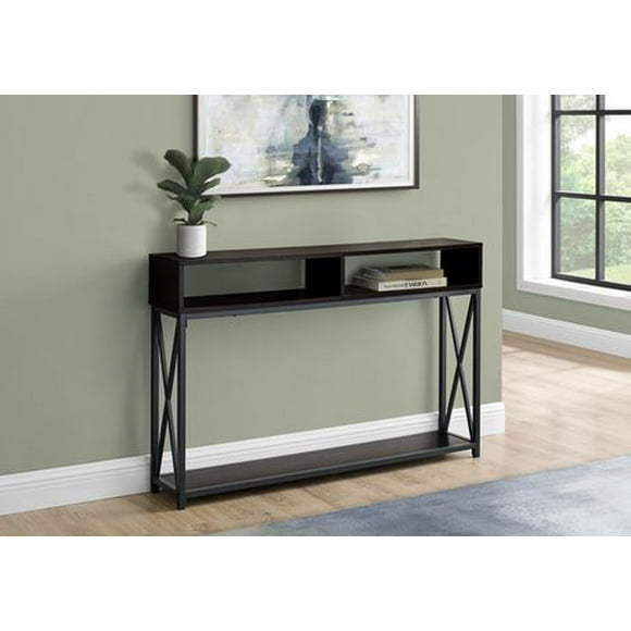 I 2083 Table D'appoint, Côté, Bout, Étroit, Petit, 2 Niveaux, Salon, Chambre À Coucher, Métal, Stratifié, Brun, Noir, Contemporain, Moderne