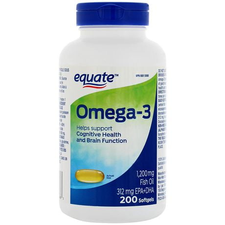 Equate Omega-3, 1200 mg Fish Oil<br>200 Softgels
