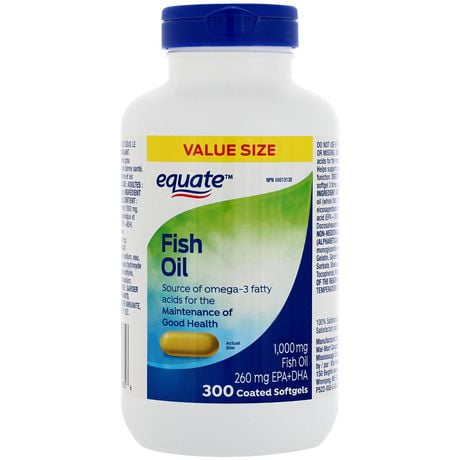 Equate Fish Oil 1000 mg, Value Size<br>300 Coated Softgels