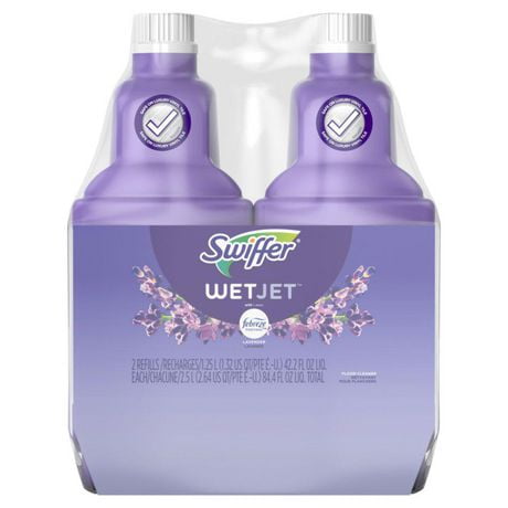 Swiffer WetJet Spray Mop Multi-Purpose and Hardwood Liquid Floor Cleaner Solution Refill, Lavender Vanilla & Comfort, 1.25 Liter, 2.5L