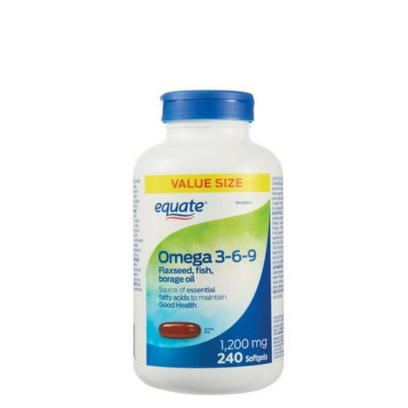 Equate Omega 3-6-9 1200mg Flaxseed, Fish, Borage Oil, 240 Softgels