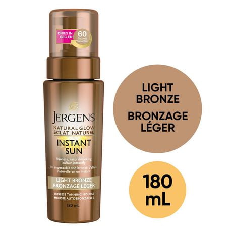 Jergens Natural Glow Instant Sun Sunless Tanning Mousse - Light Bronze, 180mL, Self-Tanner | 180 ML
