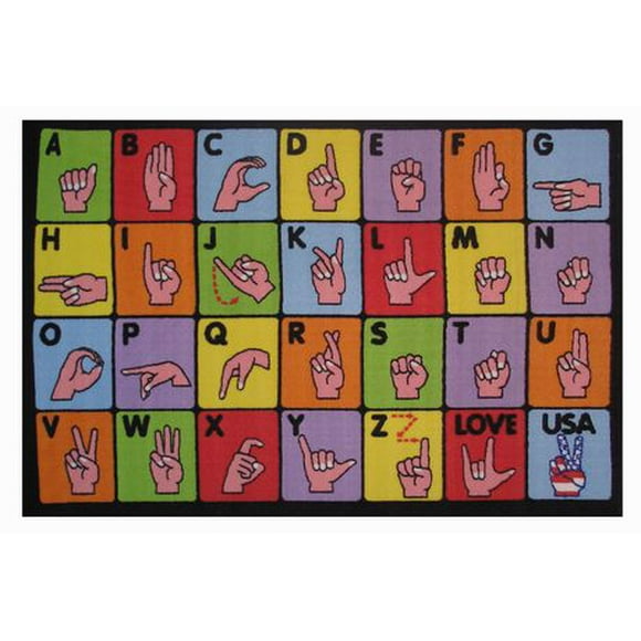 Tapis rectangle amusant pour enfant langage des signes multicolore nylon