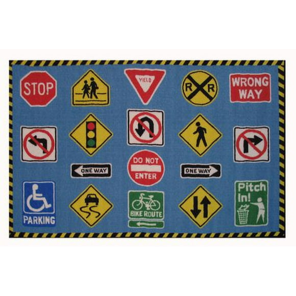 Tapis rectangle amusant pour enfant panneaux de circulation multicolore nylon