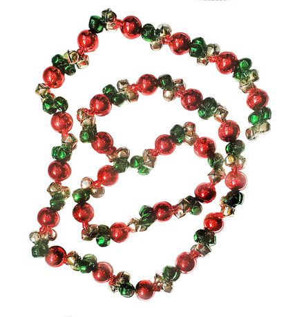 Holiday Time 6 Ft Bell Garland Red Green Gold, Holiday Time 6 Ft