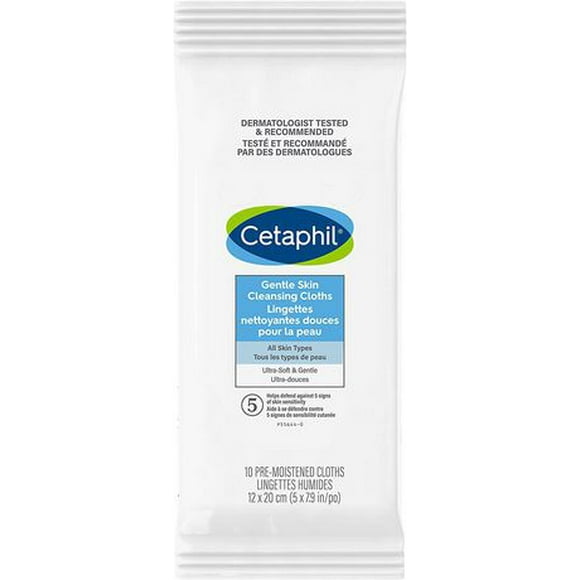 Cetaphil Gentle Skin Cleansing Cloths, 10 Count, Convenient pre-moistened cloths