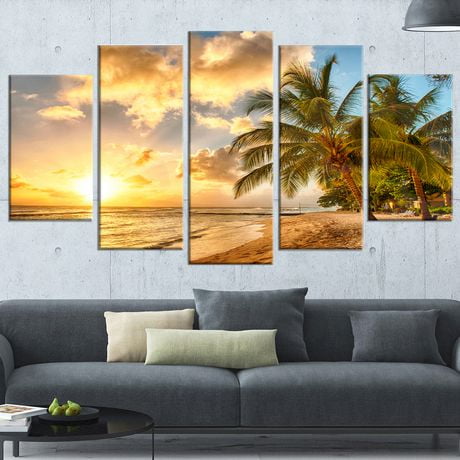 Design Art Gorgeous Beach of Island Barbados Modern Seascape Canvas ...