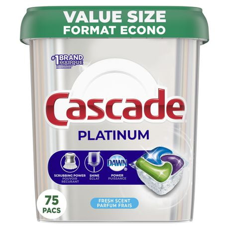 Sachets de détergent pour lave-vaisselle Cascade Platinum ActionPacs, Parfum frais 75CT