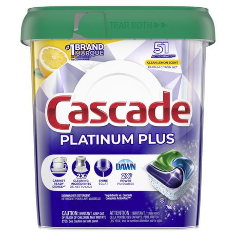 Sachets de détergent pour lave-vaisselle Cascade Platinum Plus ActionPacs, Citron net 51CT