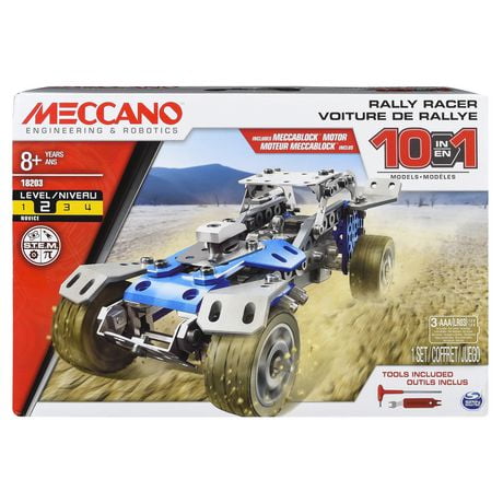Meccano by Erector, 10 in 1 Rally Racer Model Vehicle Building Kit, Stem Engineering Education Toy for Ages 8 And up