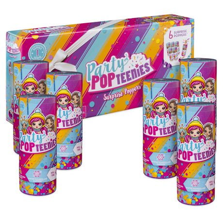 Party POP TEENIES – Party Pack – Lot de 6 Surprise Poppers avec confettis, mini-poupées à collectionner et accessoires, à partir de 4 ans