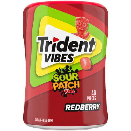 Trident Vibes Sour Patch Kids Redberry Sugar Free Gum, 40 Piece Bottle, 40 count