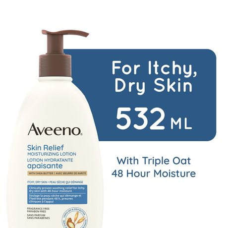 Aveeno Skin Relief Moisturizing Lotion, Shea Butter, Dimethicone, Triple Oat, Itchy, Dry Skin Body Moisturizer, Fragrance Free, 532 mL