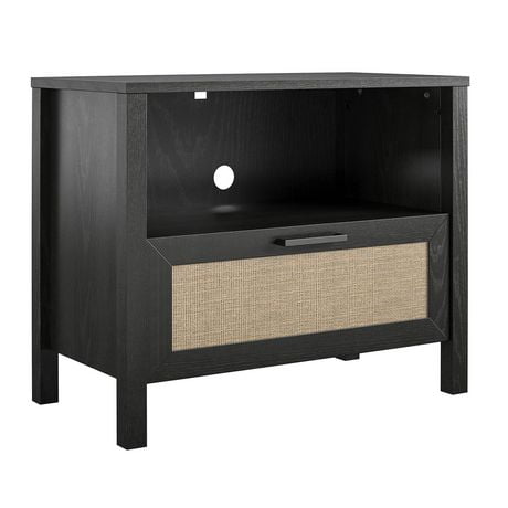 Wimberly 1 Drawer Nightstand, Black Oak with Faux Rattan
