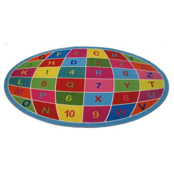 Tapis rectangle amusant pour enfant globe alphanumérique multicolore nylon