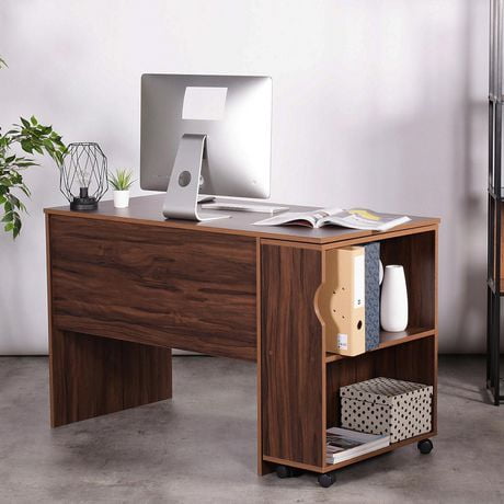 Homycasa Classic Computer Desk Office Writing Desks with Rolling Side Cabinet - Versatile Workstation, Oak Finish