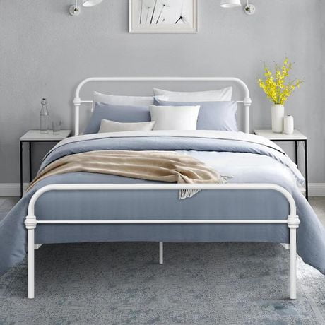 Homycasa Platform Beds Queen Size Metal Bed Frame, White