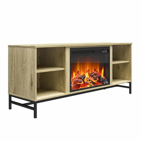 Tamlin Fireplace TV Stand, Natural with Black Metal