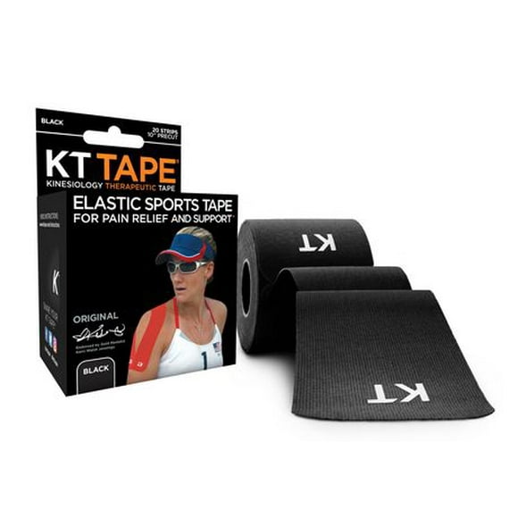 KT TAPE Original Black Therapeutic Kinesiology Elastic Sports Tape, 20 Strips