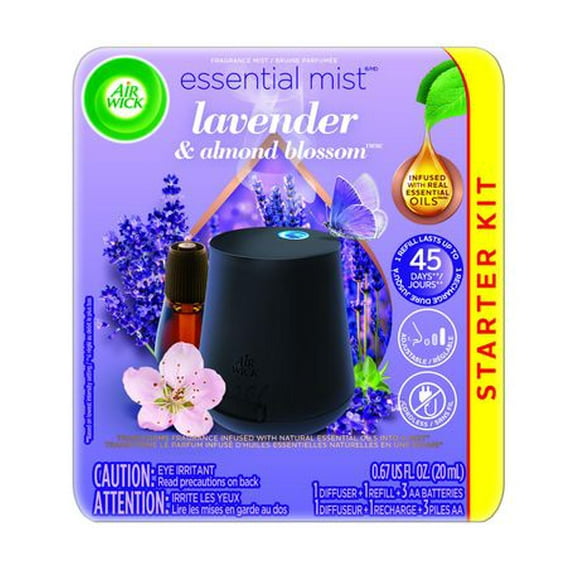 Air Wick Essential Mist Fragrance Oil Diffuser Kit, Lavender & Almond Blossom, 1 Diffuser + 1 Refill, Air Freshener, 1 Sprayer, 1 Refill