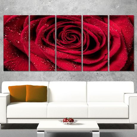 Design Art Red Rose Petals with Rain Droplets Floral Canvas Art Print ...