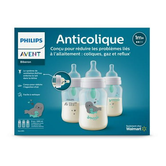 Philips Avent Anti-colic Baby Bottle with AirFree Vent with Seal Design, 9oz, 3 pack, SCY703/76, 3 pack Avent Anti-colic Baby Bottle 9oz