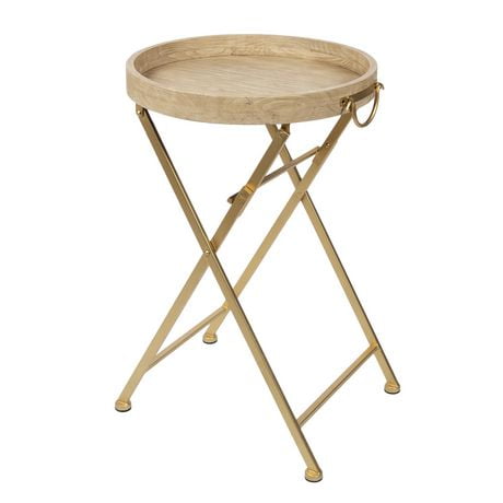 hometrends Marmora Gold/Natural Fold Away Round Accent Table, 19 in x 28 in x 18 in