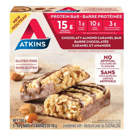 Atkins Chocolaty Almond Caramel Protein Bar, 5 x 48g