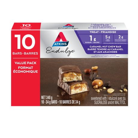 Atkins Endulge Caramel Nut Chew Bars - Value Pack, 10 x 34g
