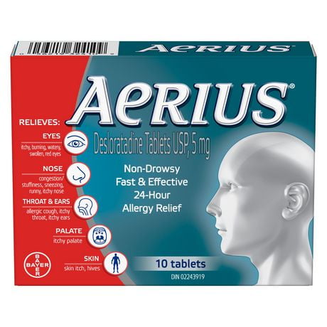 Aerius Médecine anti-allergie, 24 heures, non somnolent, 15 symptômes 10 comprimés