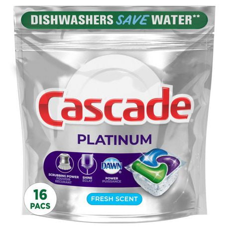 Détergent pour lave-vaisselle en sachet Cascade® Platinum™ ActionPacs™, Parfum frais 16 unités