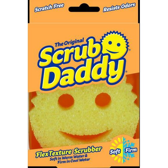 Scrub Daddy Éponge à vaisselle anti-rayures, jaune, 1 pièce Dur dans l'eau froide et doux dans l'eau chaude.