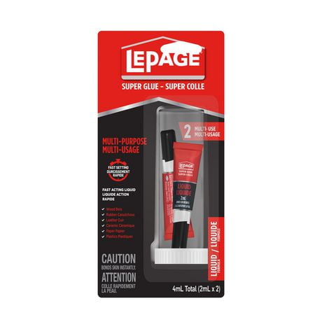 LePage 2 Part Plastic Super Glue, LePage Super Glue Liquid has proven superior performance over most ordinary super glues. Thanks to a patented additive, our super glue liquid works faster and holds stronger on a variety of porous and non-porous surfaces for close-fitting, invisible repairs.