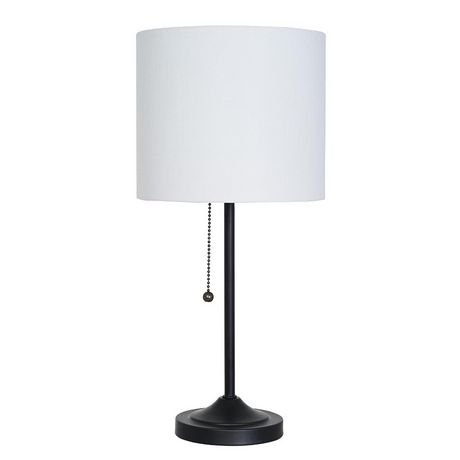 Matte Black Stepped Base Table Lamp, White Table Lamp With Black Shade