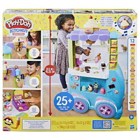 Play-Doh Kitchen Creations Ultimate Ice Cream Truck Playset with 27 Accessories, 12 Cans, Realistic Sounds, Ages 3 and up