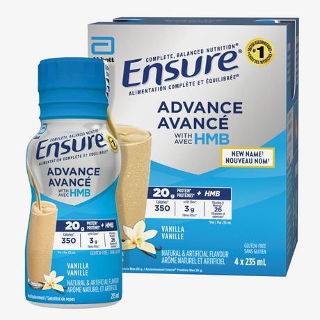 Ensure Advance, Meal Replacement Shakes, Protein Shakes With 20 g Of Protein To Help Build Muscle, Vanilla, 4 x 235-mL Bottles, 4 x 235-mL (4-Pack)