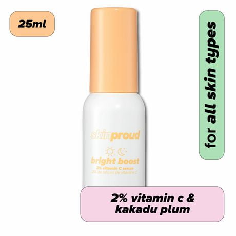 Skin Proud - Bright Boost - 2% de Serum de Vitamine C avec a la Vitamine B5 Adoucissante, 100% Vegan (25ml) Sérum de vitamine C